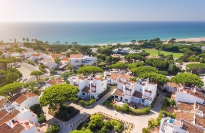Aerial, aldeia Vale de Lobo, Algarve, Portugal on a sunny day. An ideal city in Europe to spend your holidays. High quality photo